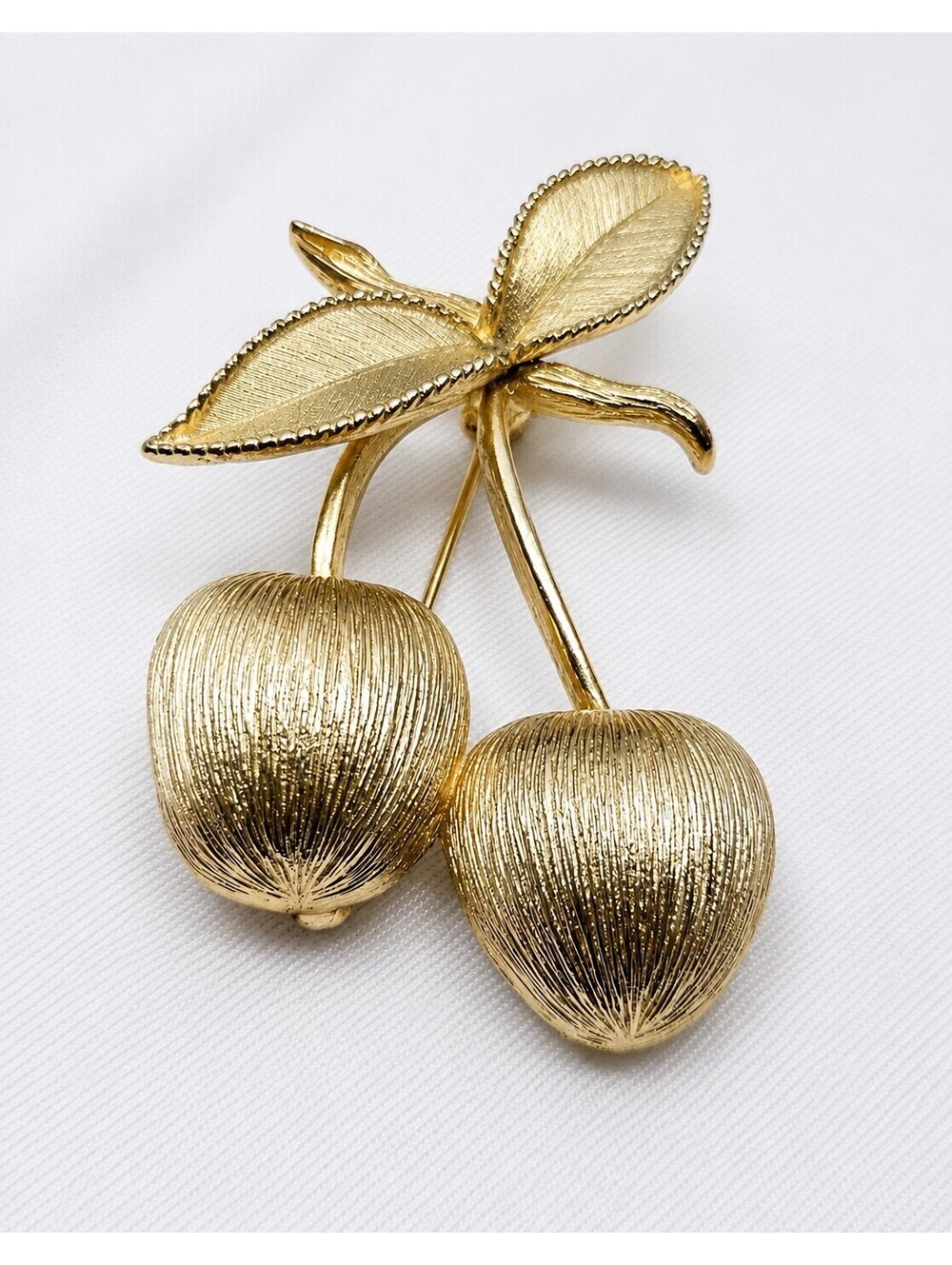 Vintage Sarah Coventry Golden Cherries Brooch – Textured Gold Tone Fruit Pin